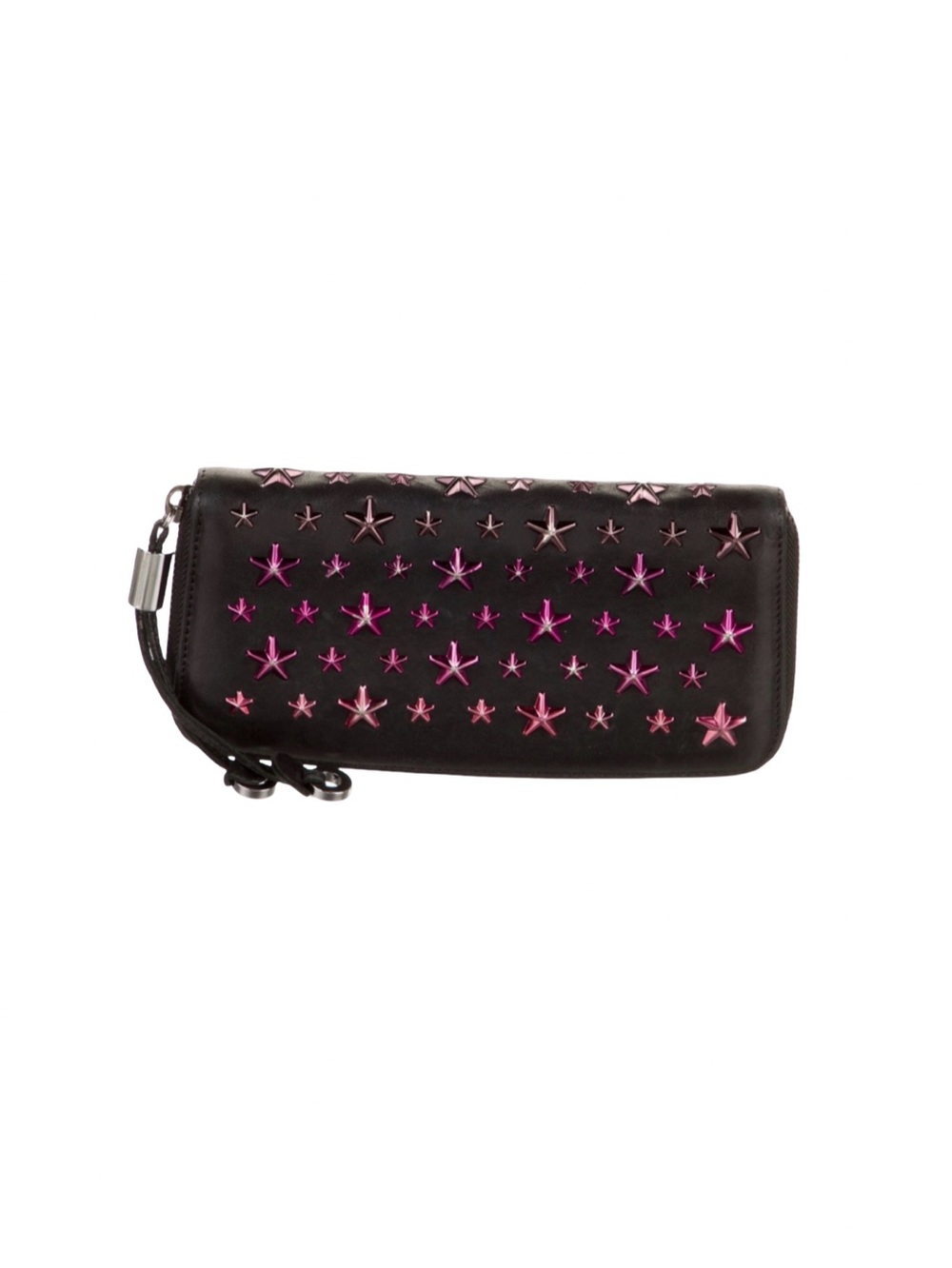 Jimmy Choo RARE Pink Star Studded Long Zippy Black Leather Wallet Clutch